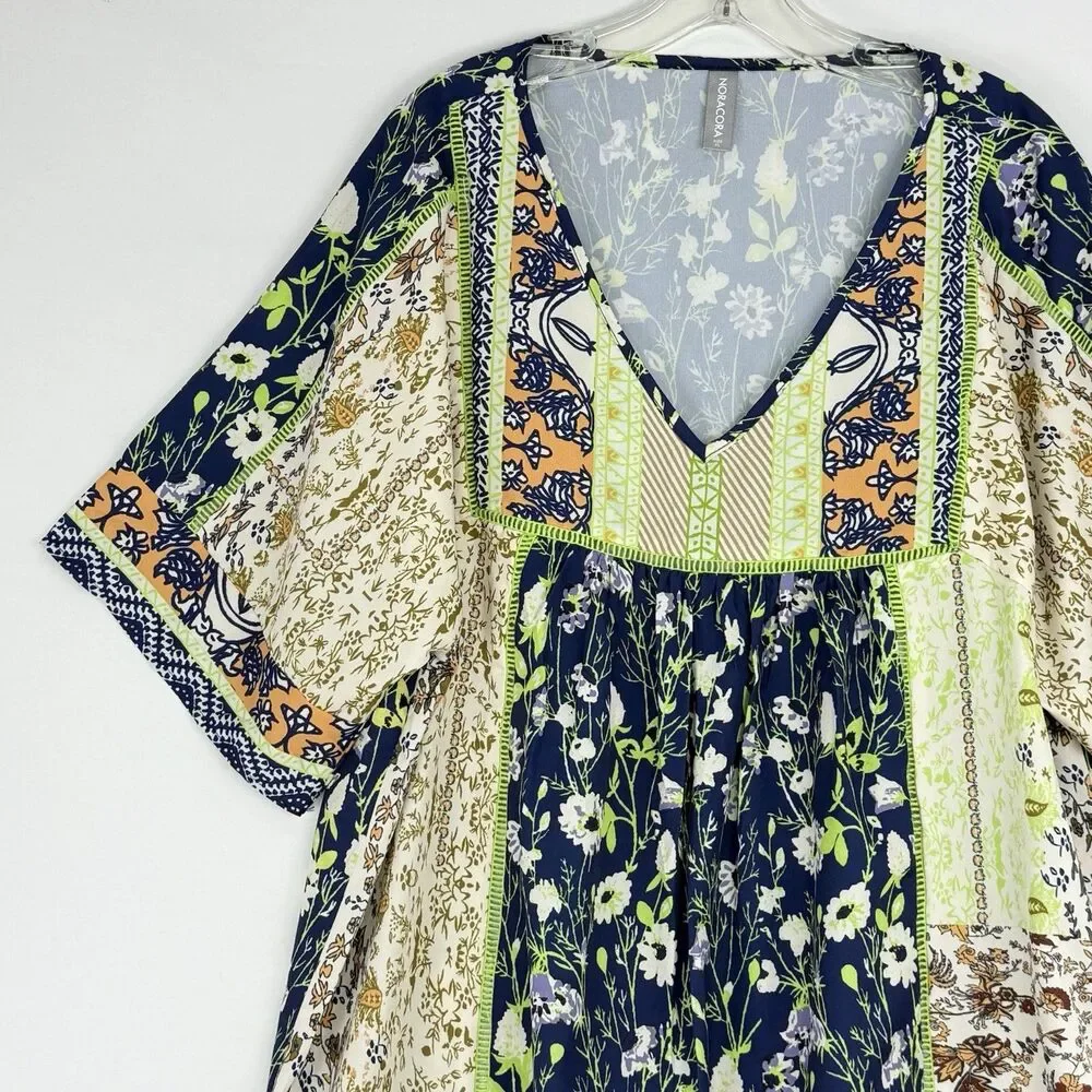 Norecoora Peasant BOHO Floral V-Neck Short Sleeve Top Blouse Size XL - Picture 14 of 15